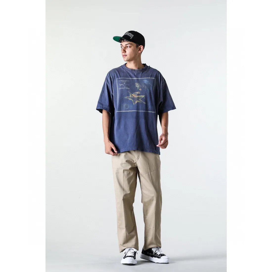 CACTUS PLANT FLEA MARKET x SAINT Mxxxxxx STAR SS TEE/NAVY New CPFM star smiley holed distressed short sleeves Washed blue S-XL Genuine consistent tube weaving without side seams High weight OE yarn fabric Assute dyeing Multiple horse fades Heavy wash water Worn holes Customized joint main mark/wash mark/little angel anti-counterfeiting label
